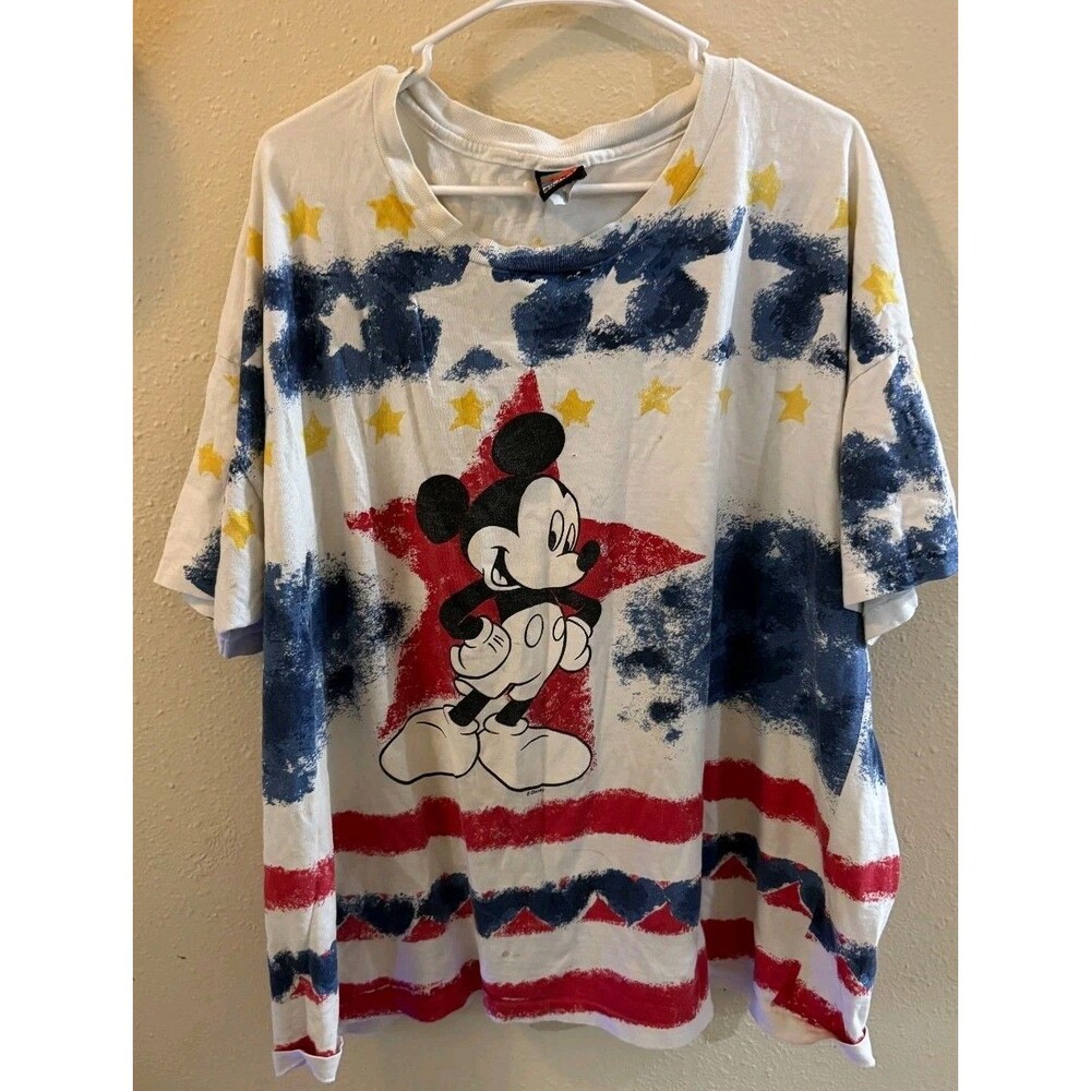 Vintage 90s Mickey Unlimited Patriotic All Over Print T-Shirt Single Stitch 3XL